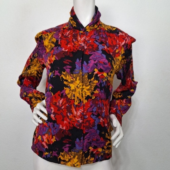Carlisle Tops - Carlisle Rare 90’s Vintage Multicolor 100% Silk Floral Cottagecore Blouse Size M